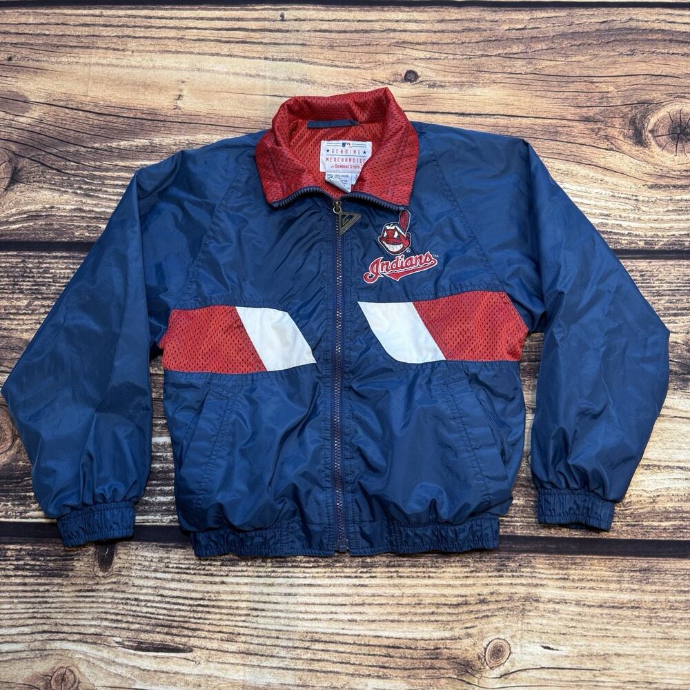 Vintage MLB Cleveland Indians Kids Windbreaker Jacket Size S Youth 8 Full Zip